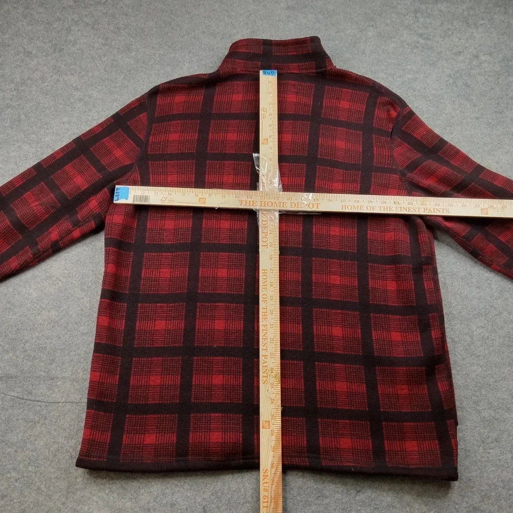 Mack Russo Sweater Mens 2XL Red Plaid Fleece Quarter Zip Mock Neck Pockets‎
